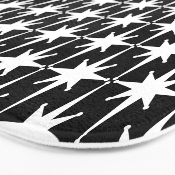 Atomic Age Retro Midcentury 1950s Starburst Pattern in White and Black Bath Mat Gallery Image 3