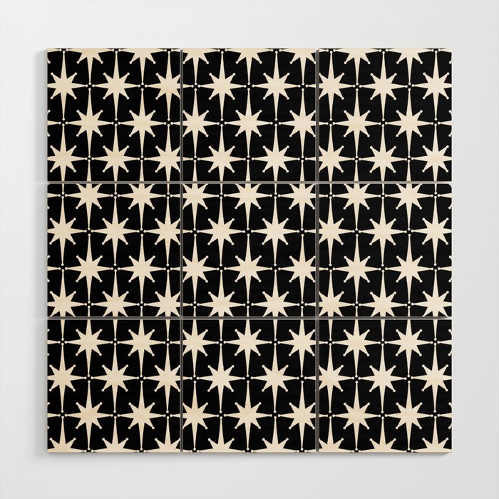 Atomic Age Retro Midcentury 1950s Starburst Pattern in White and Black Wood Wall Art Gallery Image 1