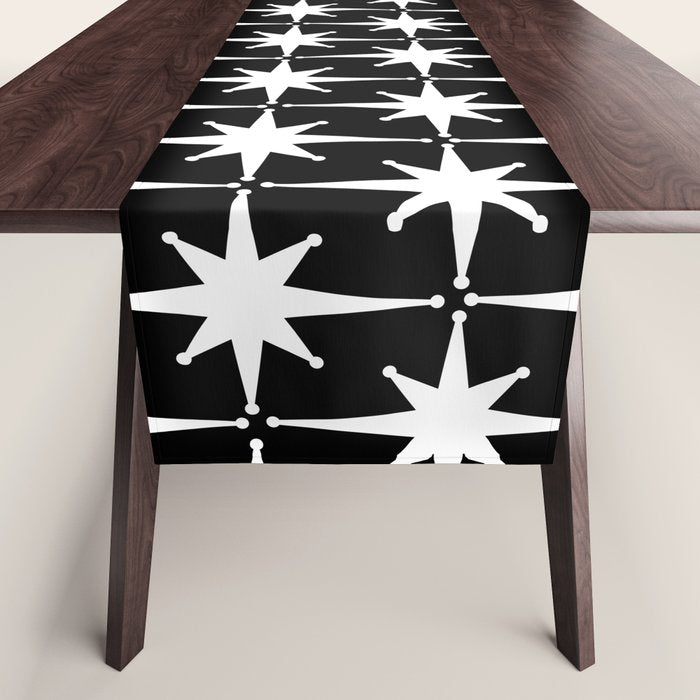 Atomic Age Retro Midcentury 1950s Starburst Pattern in White and Black Table Runner Gallery Image 1