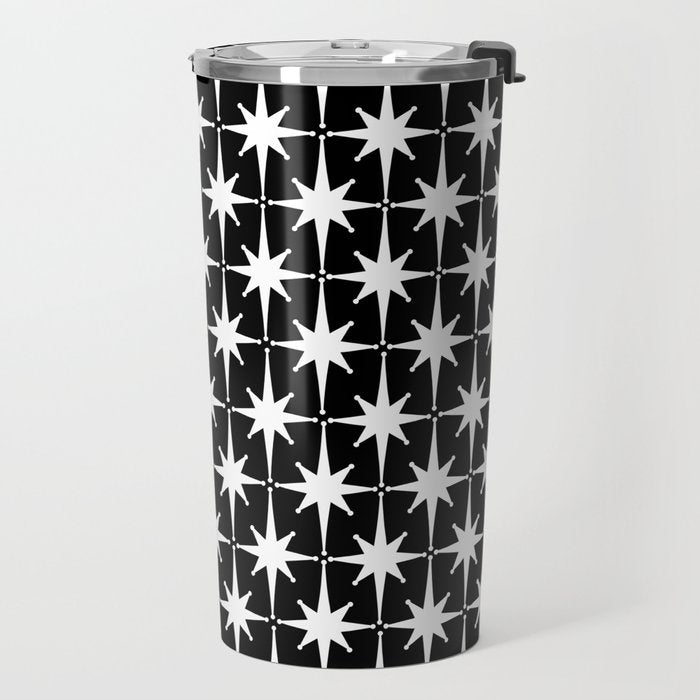 Atomic Age Retro Midcentury 1950s Starburst Pattern in White and Black Travel Mug Gallery Image 2