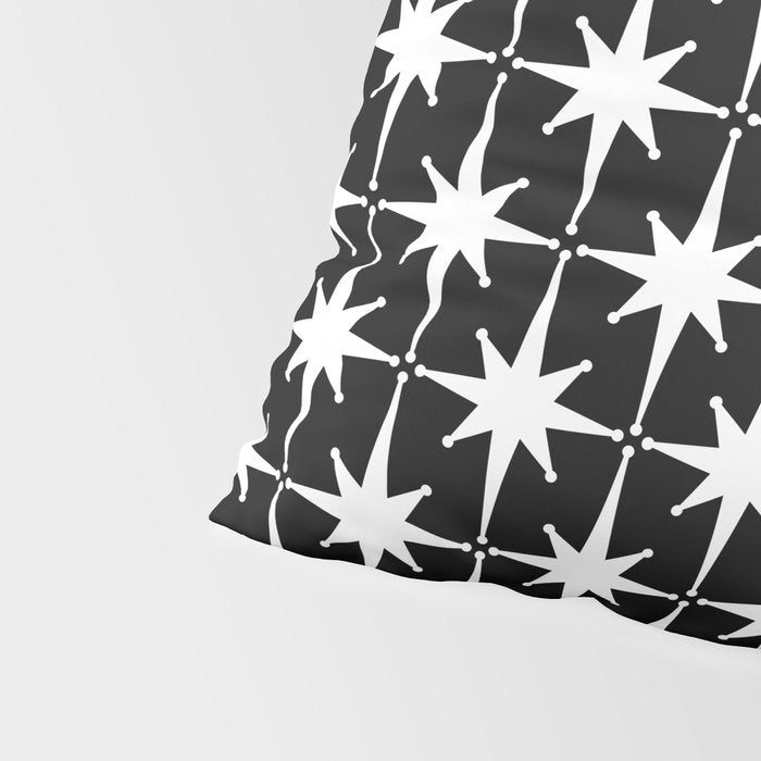 Atomic Age Retro Midcentury 1950s Starburst Pattern in White and Black Pillow Sham Gallery Image 4