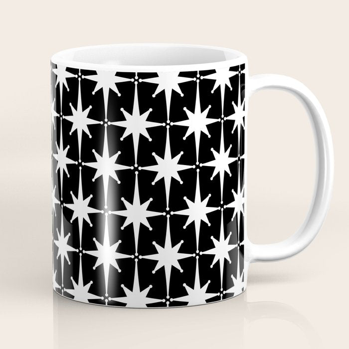Atomic Age Retro Midcentury 1950s Starburst Pattern in White and Black Coffee Mug Gallery Image 1