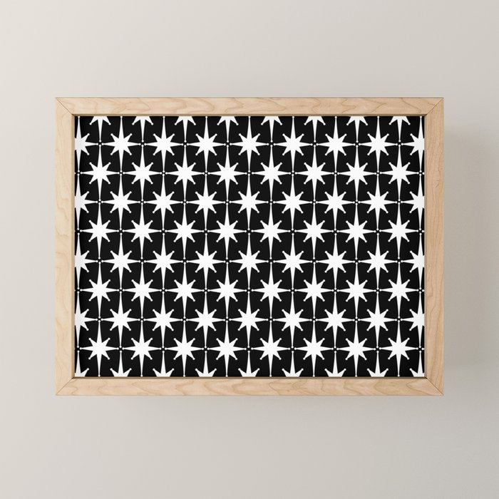 Atomic Age Retro Midcentury 1950s Starburst Pattern in White and Black Mini Art Print Gallery Image 1