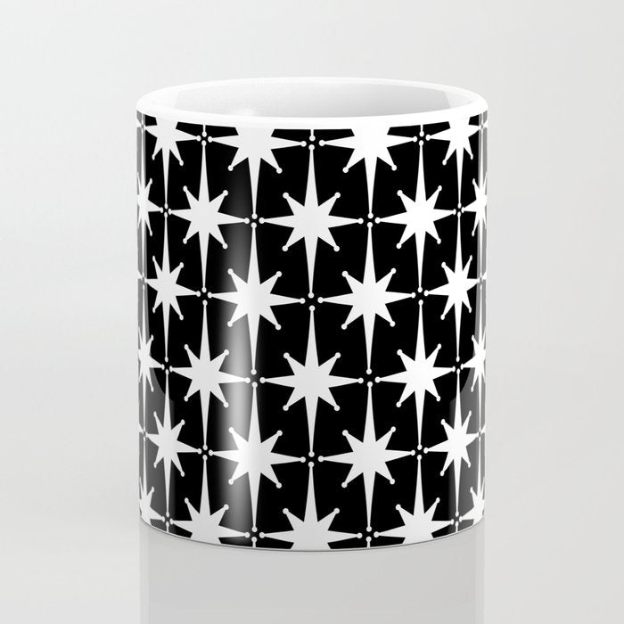 Atomic Age Retro Midcentury 1950s Starburst Pattern in White and Black Coffee Mug Gallery Image 4
