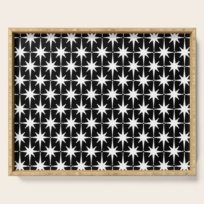 Atomic Age Retro Midcentury 1950s Starburst Pattern in White and Black Serving Tray Gallery Image 1