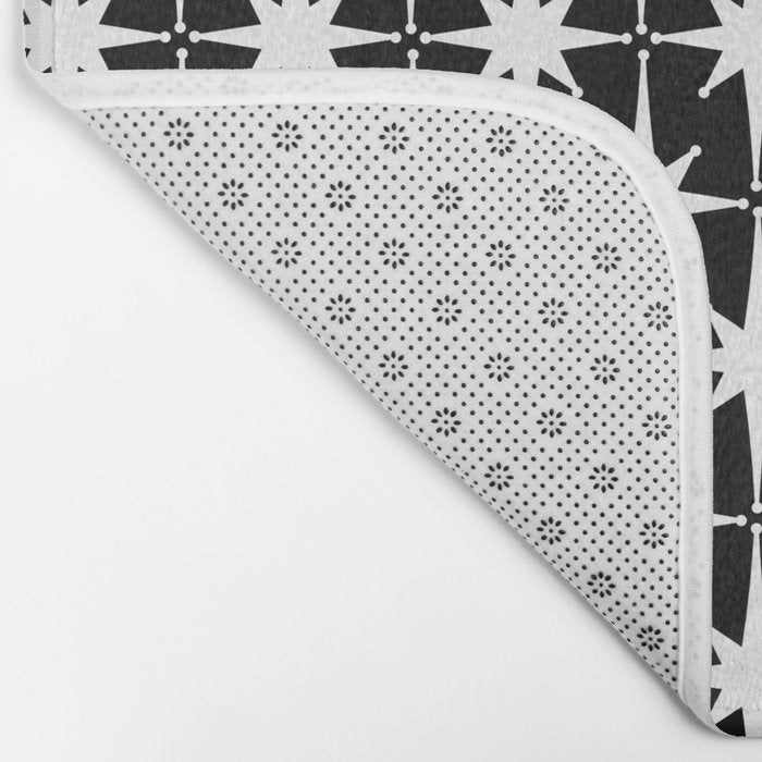 Atomic Age Retro Midcentury 1950s Starburst Pattern in White and Black Bath Mat Gallery Image 2