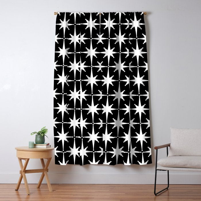 Atomic Age Retro Midcentury 1950s Starburst Pattern in White and Black Window Curtain Gallery Image 5