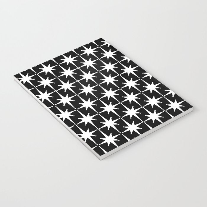 Atomic Age Retro Midcentury 1950s Starburst Pattern in White and Black Notebook Gallery Image 3