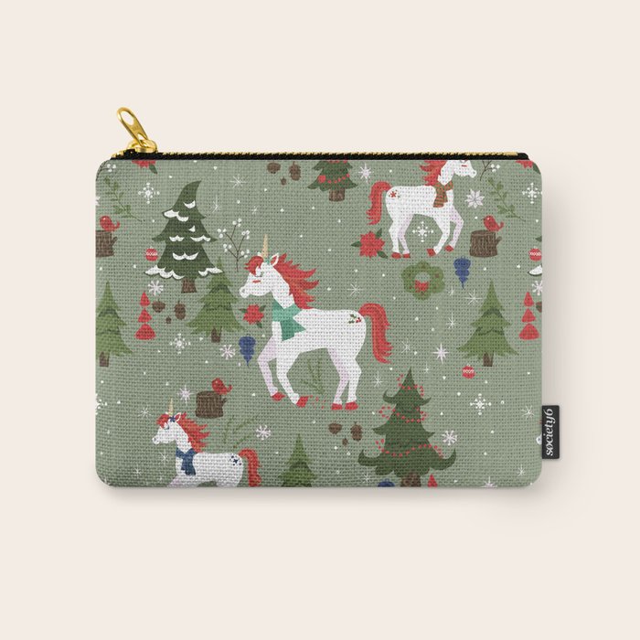 Christmas Winter Unicorn Pattern Carry All Pouch Gallery Image 1