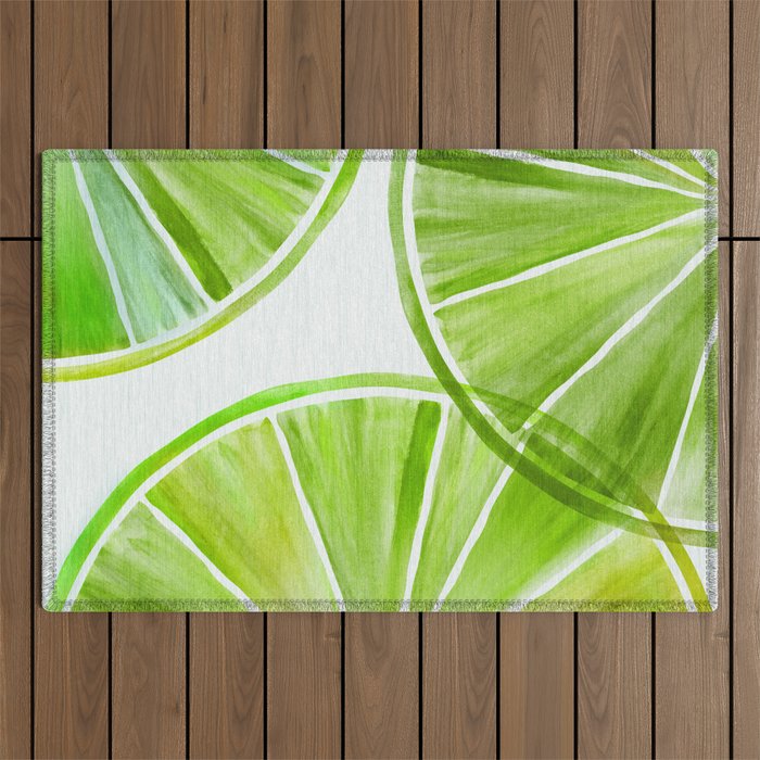 Fresh Lime Citrus Abstract Watercolor Outdoor Rug Gallery Image 1
