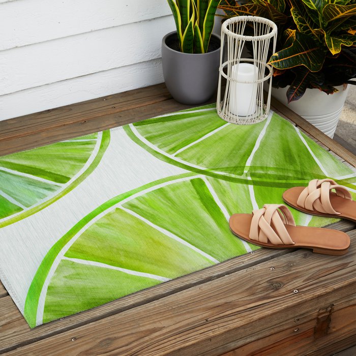 Fresh Lime Citrus Abstract Watercolor Outdoor Rug Gallery Image 2
