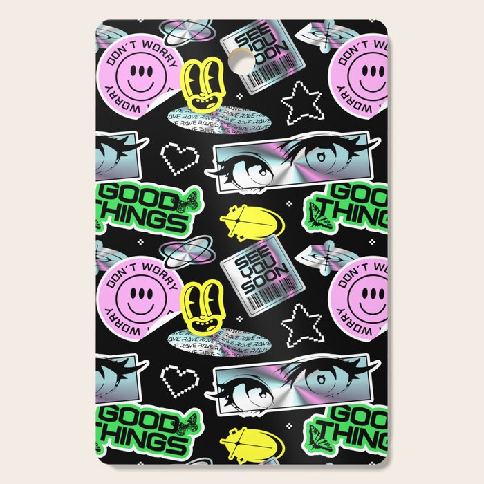 Retro holographic Y2K sticker pattern Cutting Board Gallery Image 1