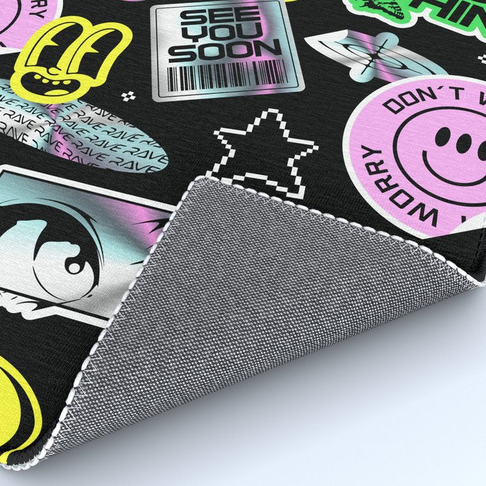 Retro holographic Y2K sticker pattern Rug Gallery Image 4