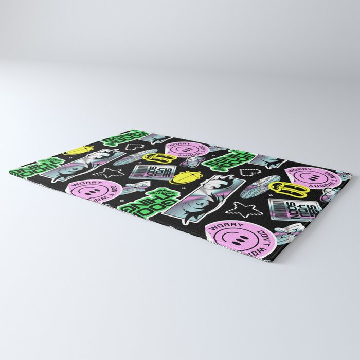 Retro holographic Y2K sticker pattern Rug Gallery Image 3