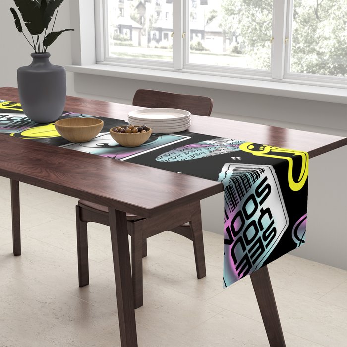 Retro holographic Y2K sticker pattern Table Runner Gallery Image 2