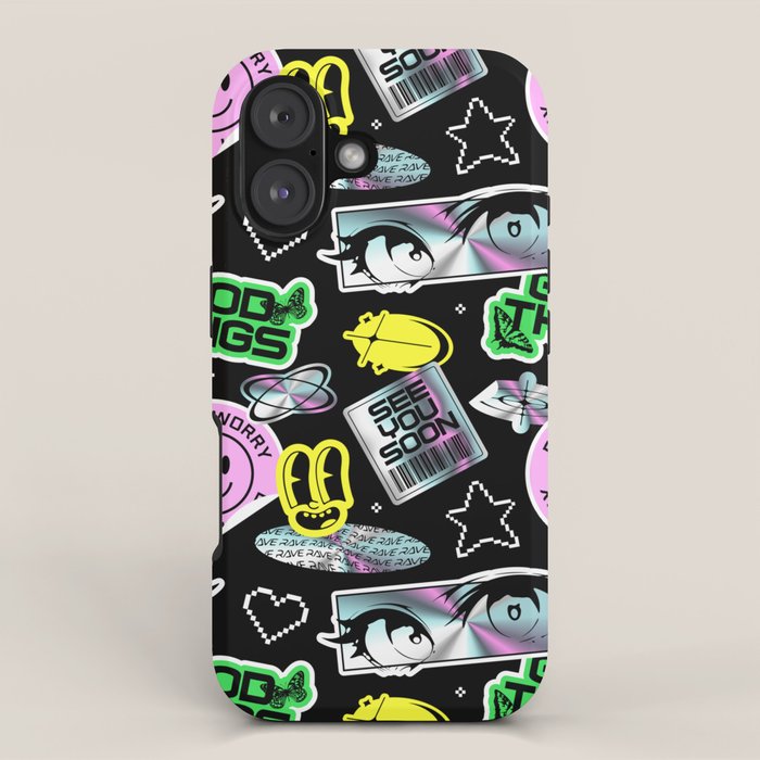 Retro holographic Y2K sticker pattern iPhone Case Gallery Image 1