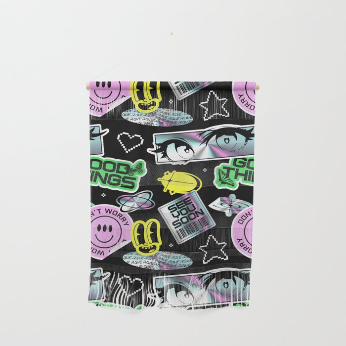 Retro holographic Y2K sticker pattern Wall Hanging Gallery Image 1
