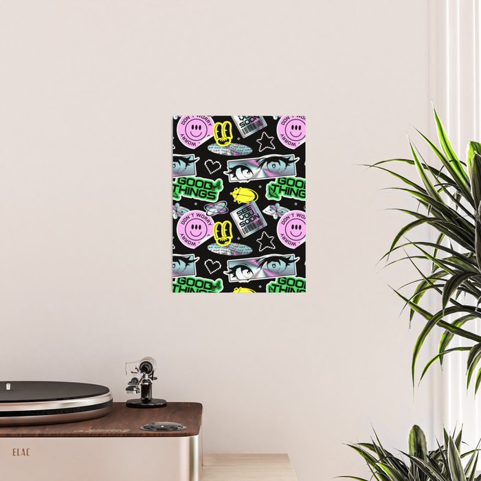 Retro holographic Y2K sticker pattern Poster Gallery Image 2