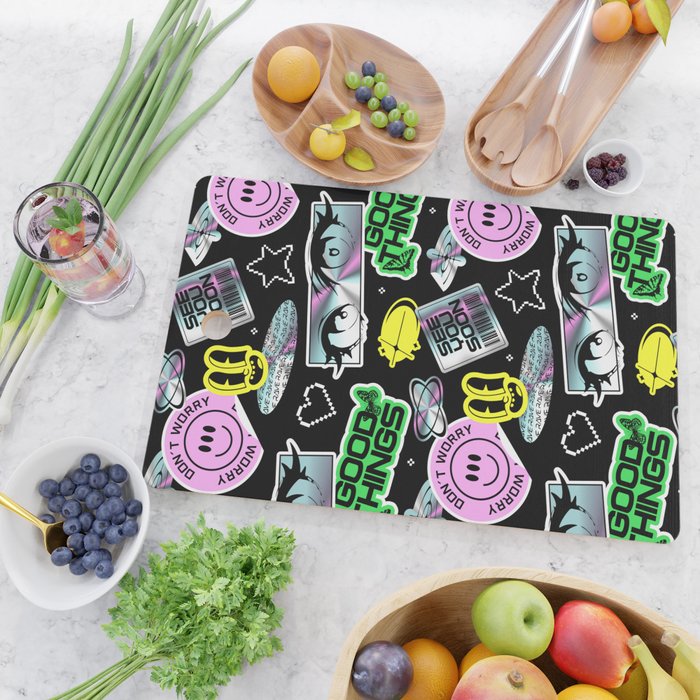Retro holographic Y2K sticker pattern Cutting Board Gallery Image 2