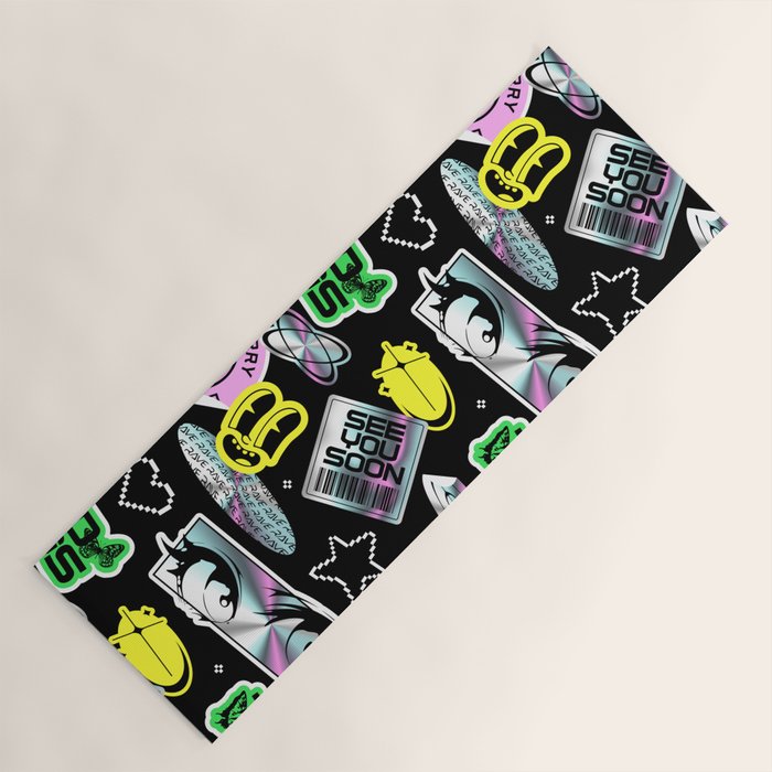 Retro holographic Y2K sticker pattern Yoga Mat Gallery Image 1