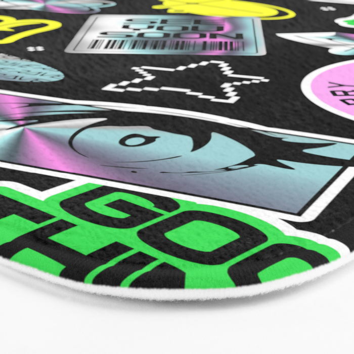 Retro holographic Y2K sticker pattern Bath Mat Gallery Image 3