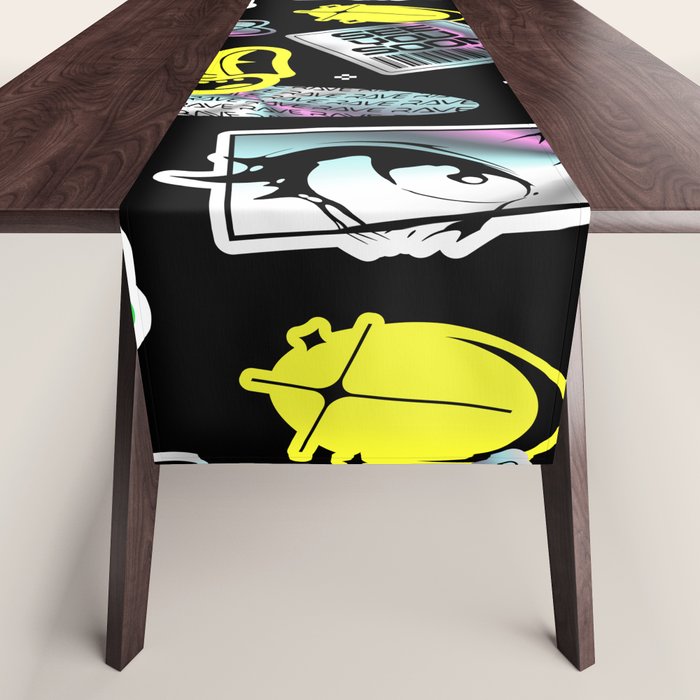 Retro holographic Y2K sticker pattern Table Runner Gallery Image 1