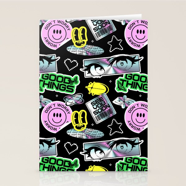 Retro holographic Y2K sticker pattern Stationery Card Gallery Image 2