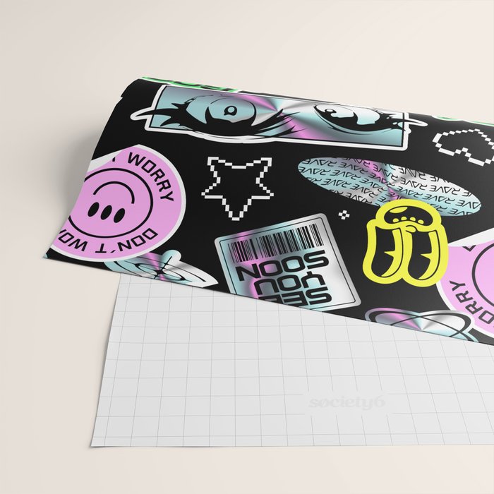 Retro holographic Y2K sticker pattern Wrapping Paper Gallery Image 2