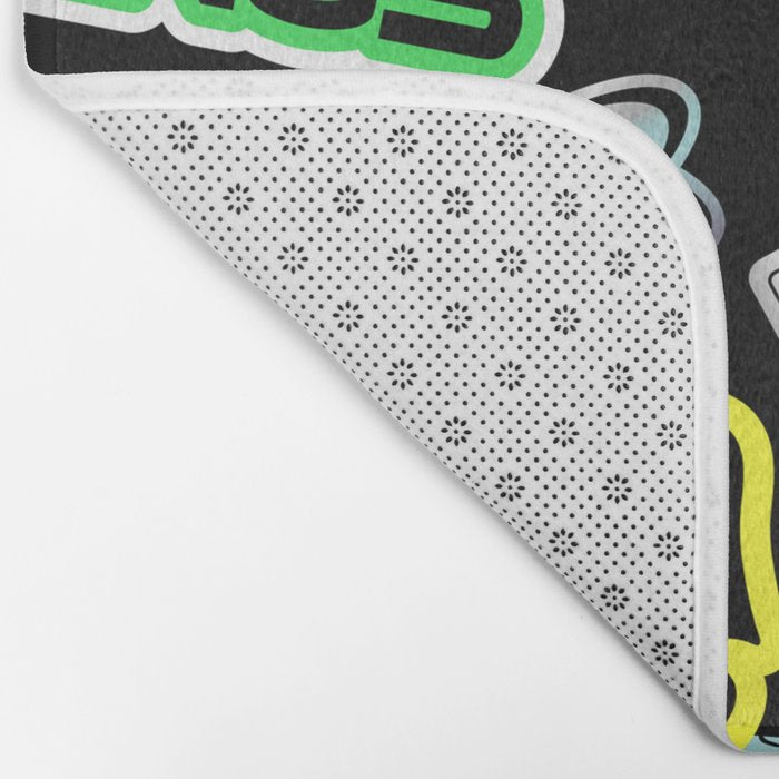 Retro holographic Y2K sticker pattern Bath Mat Gallery Image 2