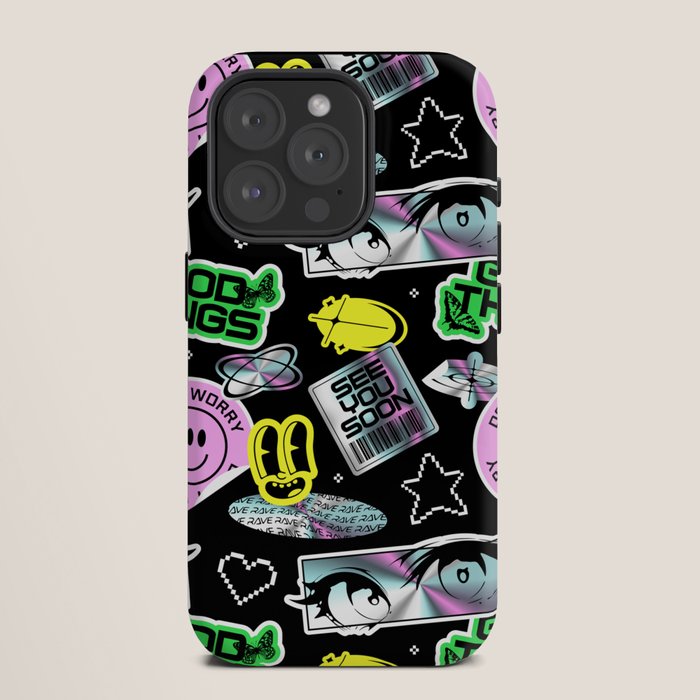 Retro holographic Y2K sticker pattern iPhone Case Gallery Image 11