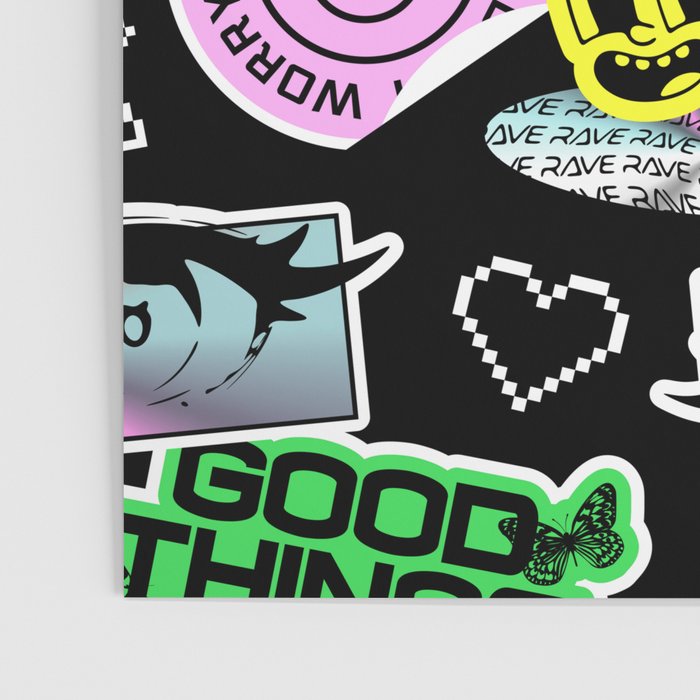 Retro holographic Y2K sticker pattern Poster Gallery Image 3
