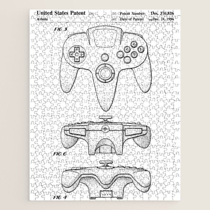 Video Game Controller Patent - Retro Gaming Game Room Art - White Jigsaw Puzzle Gallery Image 1