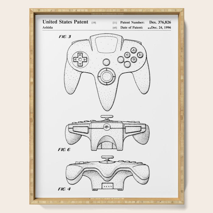 Video Game Controller Patent - Retro Gaming Game Room Art - White Serving Tray Gallery Image 1