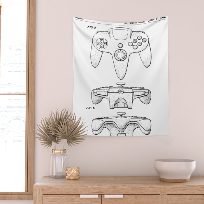 Video Game Controller Patent - Retro Gaming Game Room Art - White Wall Tapestry Gallery Image 2
