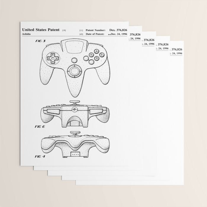 Video Game Controller Patent - Retro Gaming Game Room Art - White Wrapping Paper Gallery Image 3