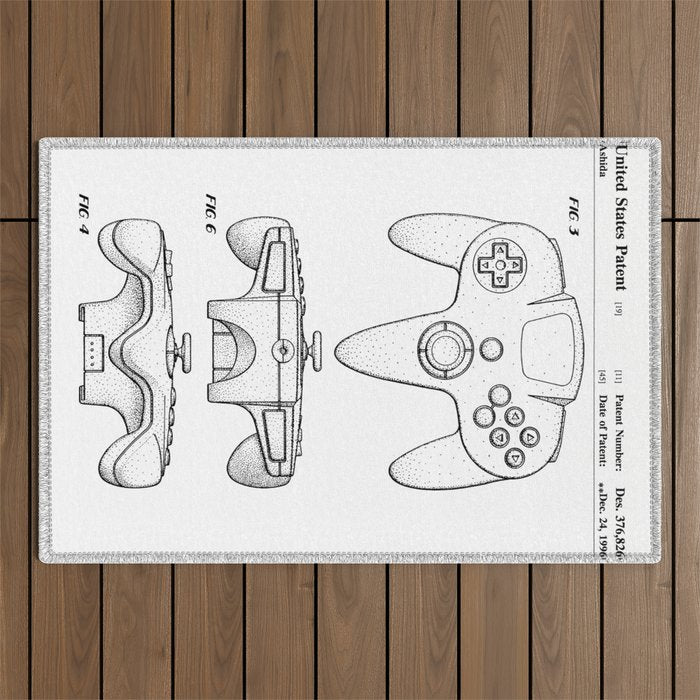 Video Game Controller Patent - Retro Gaming Game Room Art - White Outdoor Rug Gallery Image 1