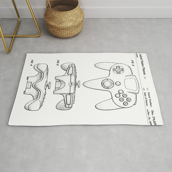 Video Game Controller Patent - Retro Gaming Game Room Art - White Rug Gallery Image 1