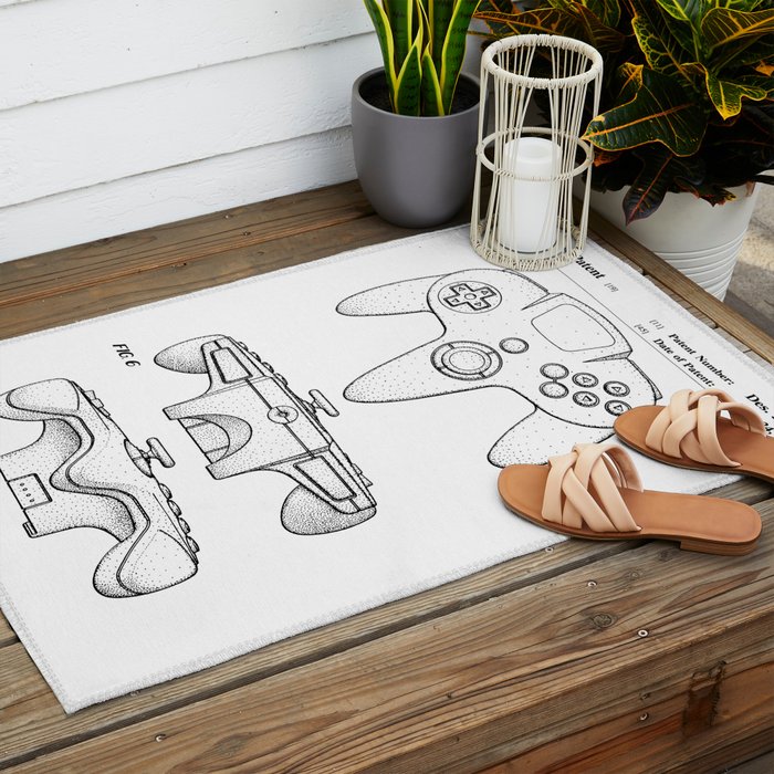 Video Game Controller Patent - Retro Gaming Game Room Art - White Outdoor Rug Gallery Image 2