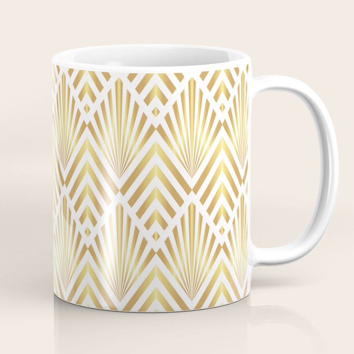 Gold art deco diamonds on white Coffee Mug Gallery Image 1