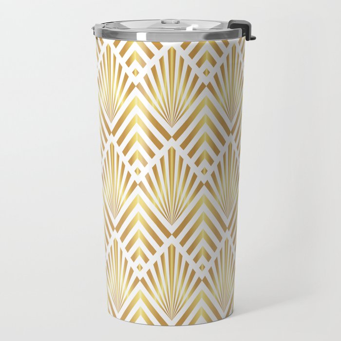 Gold art deco diamonds on white Travel Mug Gallery Image 2