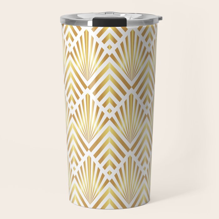 Gold art deco diamonds on white Travel Mug Gallery Image 1