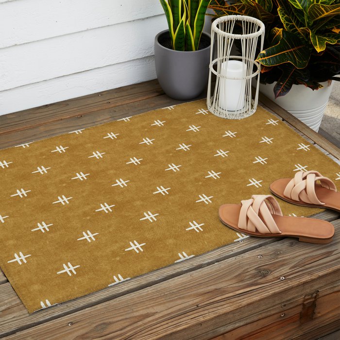 double cross on mustard  Outdoor Rug Gallery Image 2