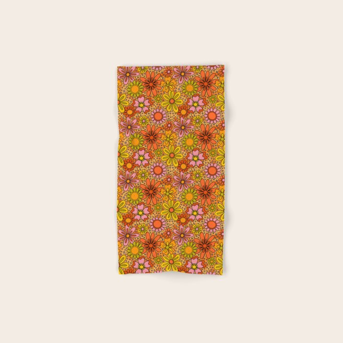 Groovy Flowers in Orange Bath Towel Gallery Image 1