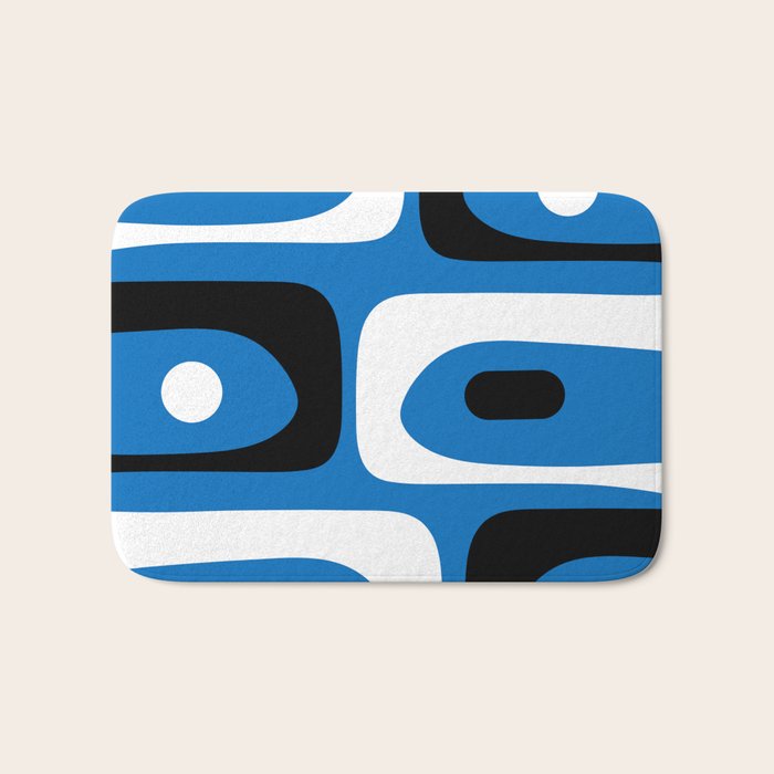 Mid Century Modern Abstract Retro Piquet Minimalist Pattern Blue Black White Bath Mat Gallery Image 1