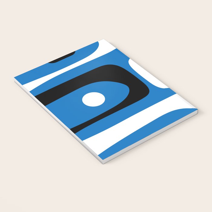 Mid Century Modern Abstract Retro Piquet Minimalist Pattern Blue Black White Notebook Gallery Image 3