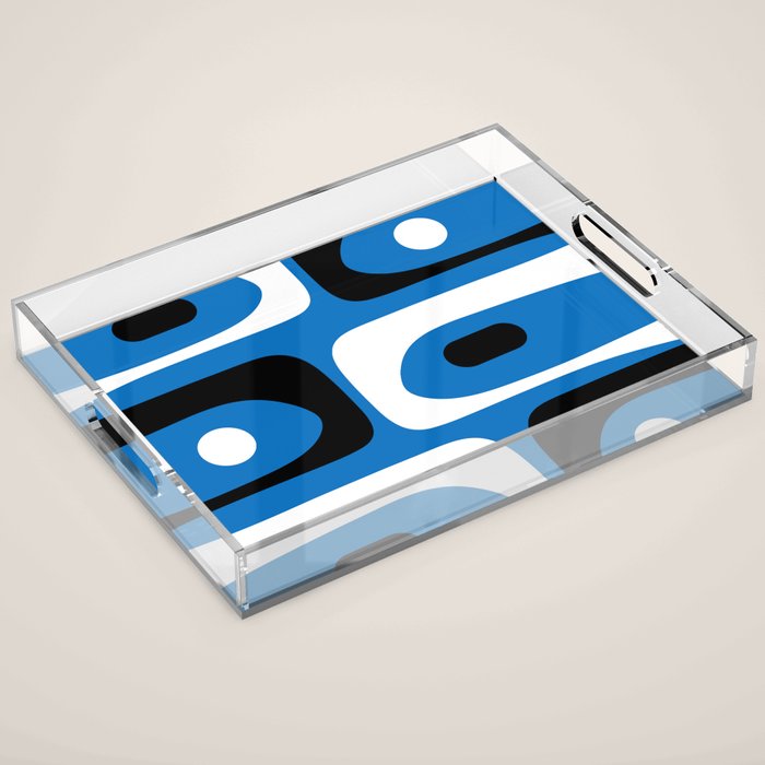 Mid Century Modern Abstract Retro Piquet Minimalist Pattern Blue Black White Acrylic Tray Gallery Image 1