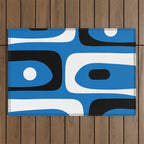 Mid Century Modern Abstract Retro Piquet Minimalist Pattern Blue Black White Outdoor Rug Gallery Image 1