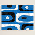Mid Century Modern Abstract Retro Piquet Minimalist Pattern Blue Black White Jigsaw Puzzle Gallery Image 1