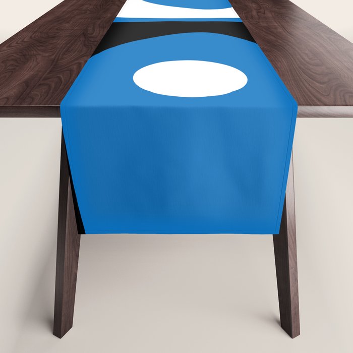 Mid Century Modern Abstract Retro Piquet Minimalist Pattern Blue Black White Table Runner Gallery Image 1