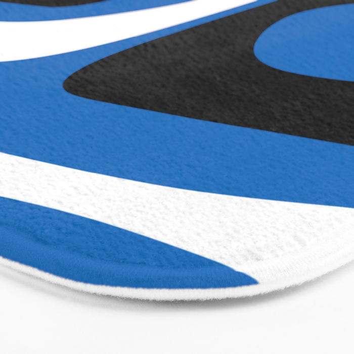 Mid Century Modern Abstract Retro Piquet Minimalist Pattern Blue Black White Bath Mat Gallery Image 3